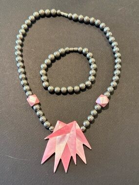 1980s  Beaded Lee Sanda Inspired Abstract Necklace and Bracelet